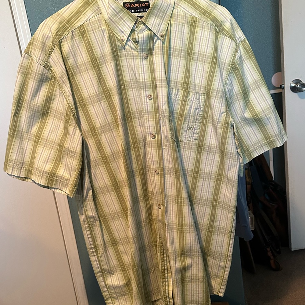 Ariat Pro Series Men's Casual Light Green Plaid Shirt Size XL